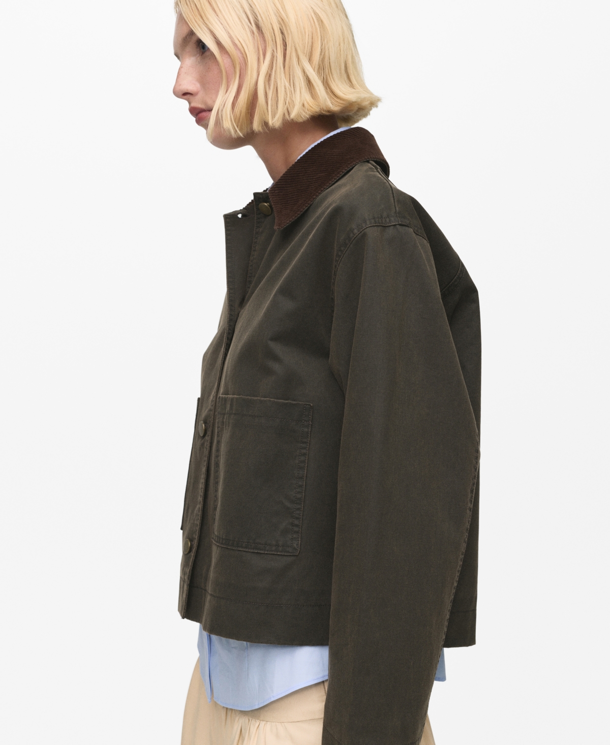Mango Women's Corduroy Collar Denim Jacket In Brown