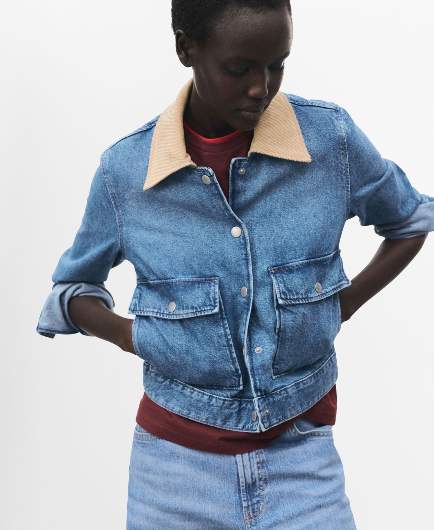 Women's Corduroy Collar Denim Jacket