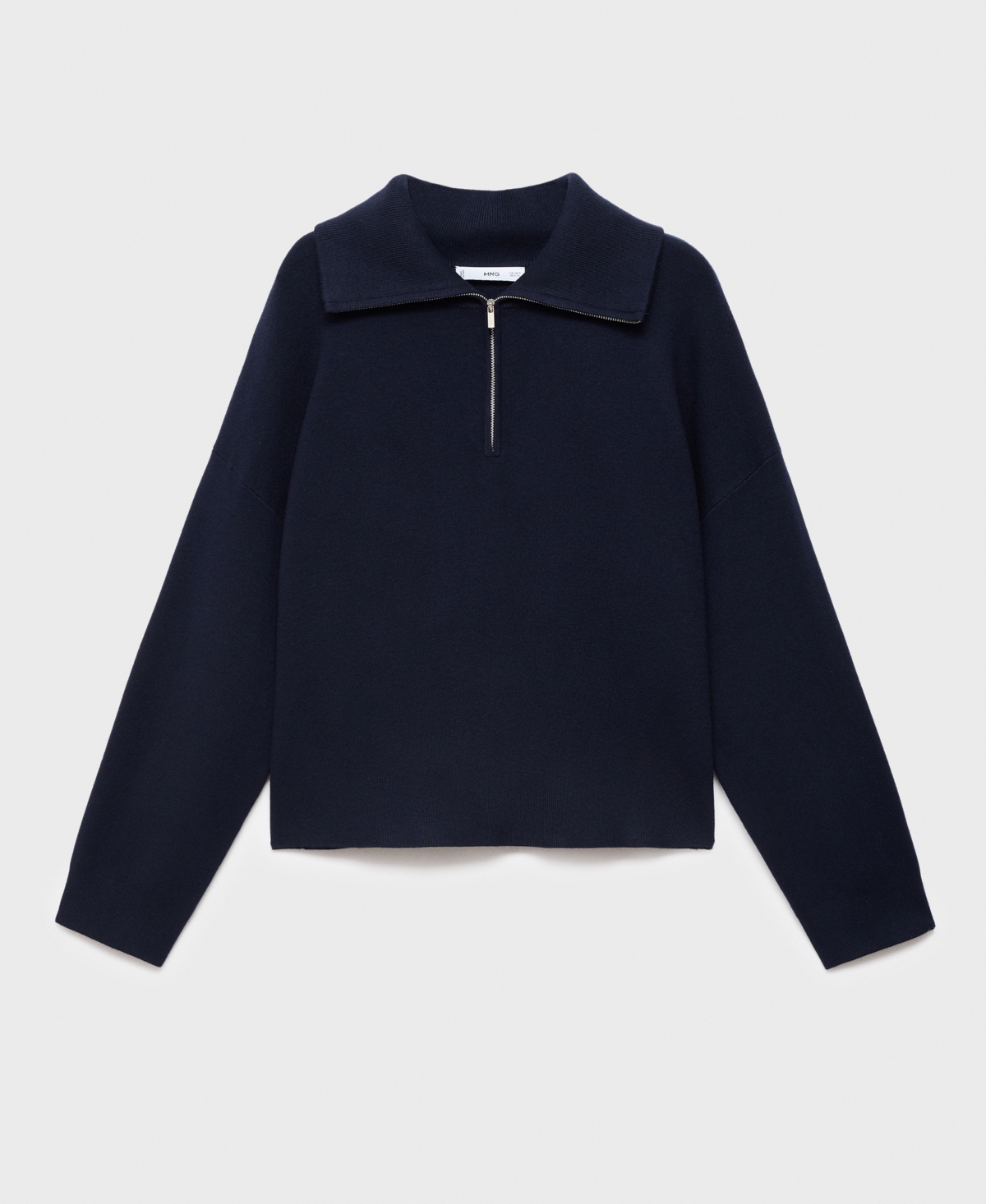 Mango Knitted Sweater With Zip Collar Navy In Blue