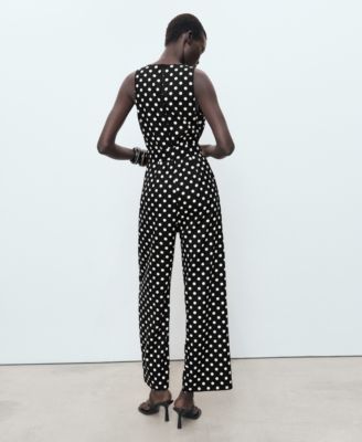 Women's Polka-Dot Belt Linen Jumpsuit
