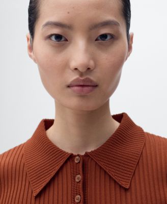 Women's Polo Neck Ribbed Sweater