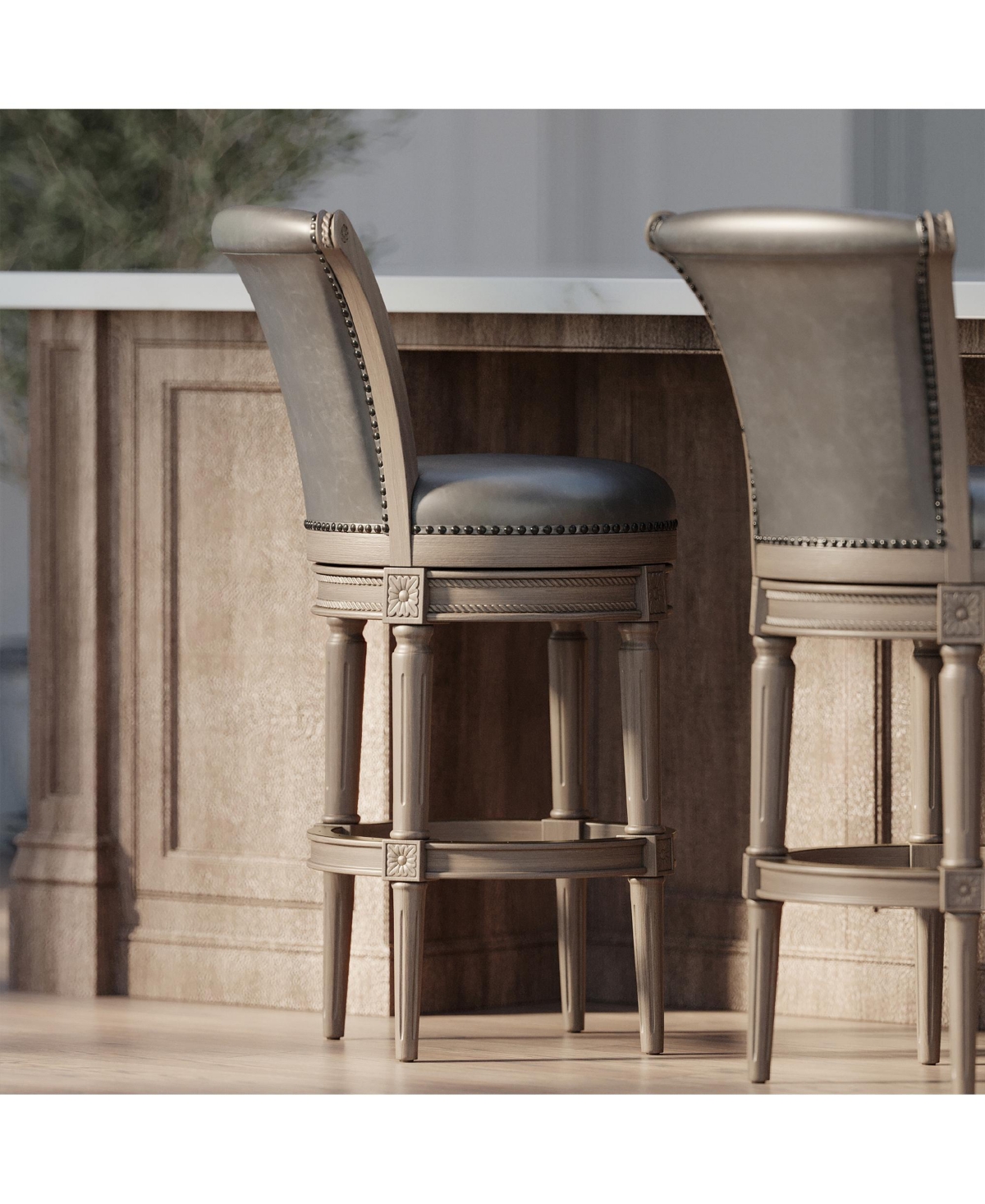 Maven Lane Pullman Bar Stool in Reclaimed Oak Finish, Ronan Stone, Set of 2