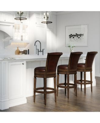 Pullman Wooden Swivel Stool, Dark Walnut w/ Leather, Set of 4