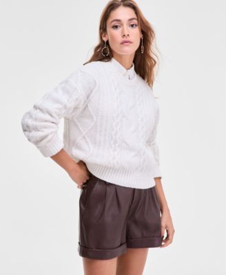 Bar III - Women's Cropped Cable-Knit Sweater