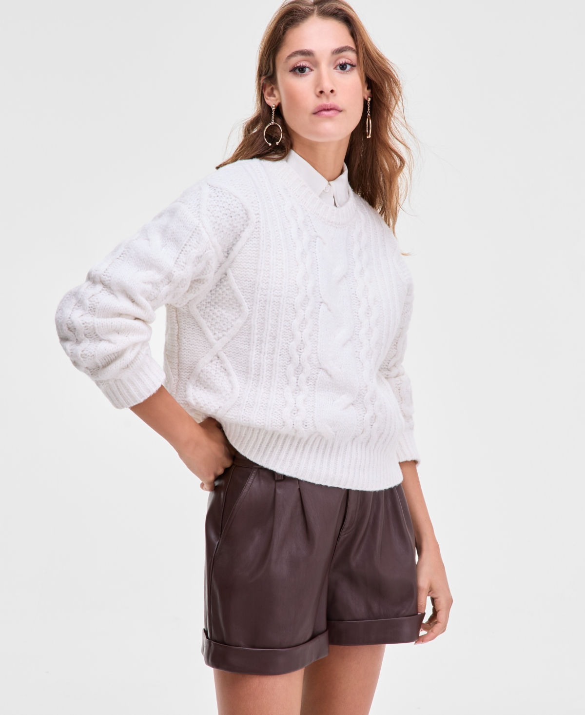 Bar Iii Women's Cropped Cable-Knit Sweater