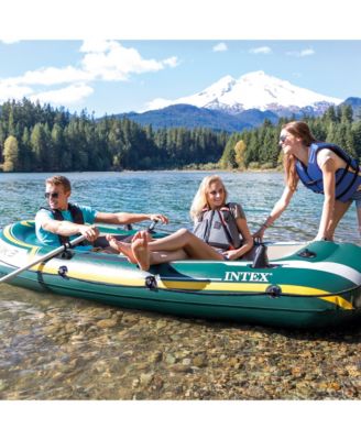 Seahawk 3 Person Inflatable Rafting Boat Set with Aluminum Oars and Pump