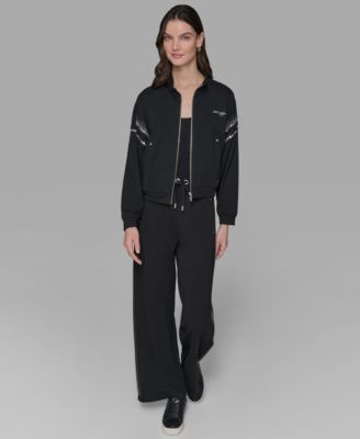 Women's Rhinestone Trim Front Zip Jacket