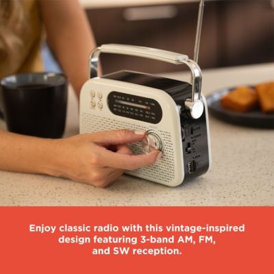 White Retro 3-Band Radio, AM/FM/SW Tuner with Bluetooth, USB/TF Music Playback, Classic Dial Display, Rechargeable for Indoor/Outdoor Use