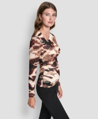 Petite Asymmetrical Neck Side Ruched Top