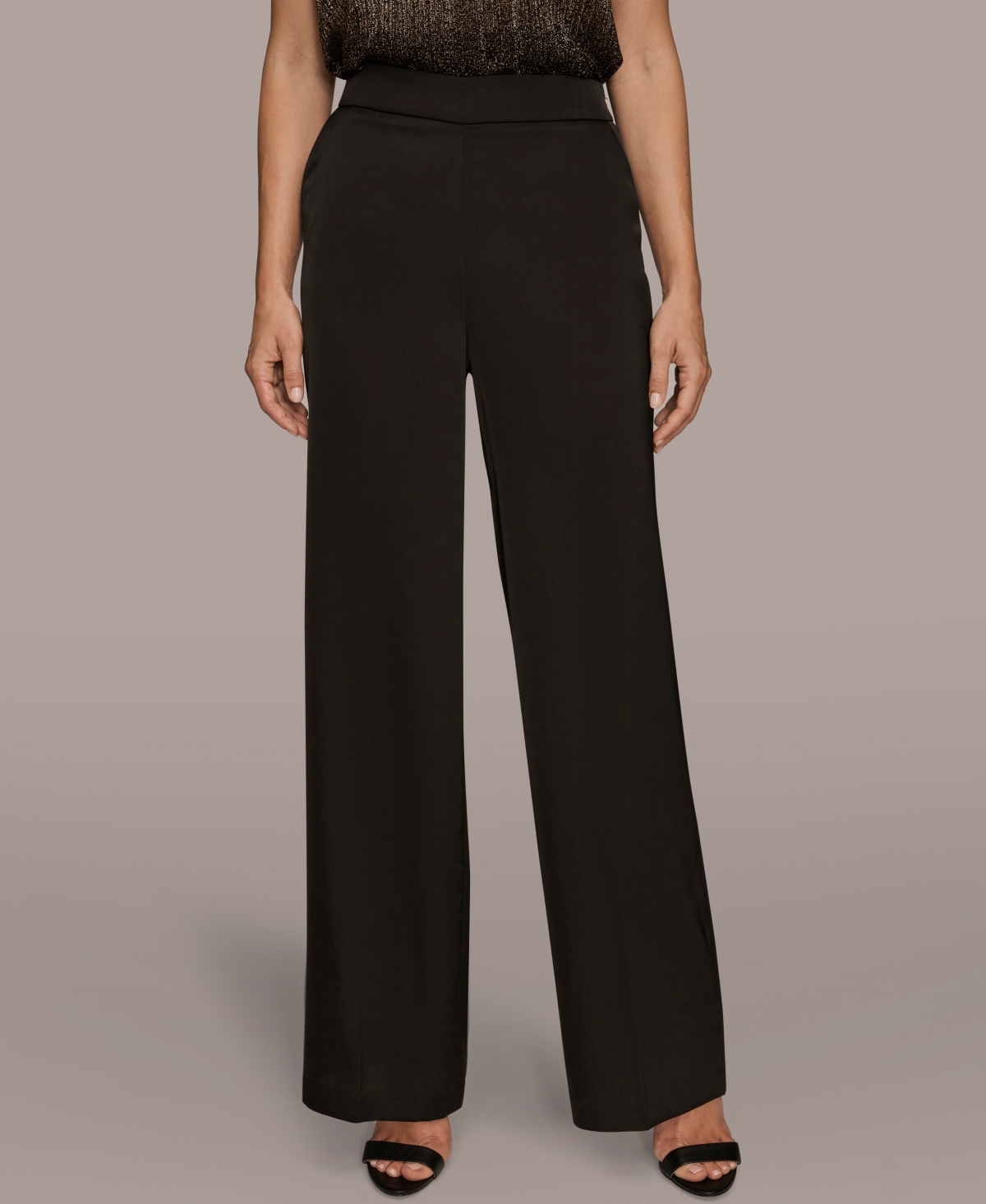 Donna Karan New York Wide Leg Charmeuse Pants In Black
