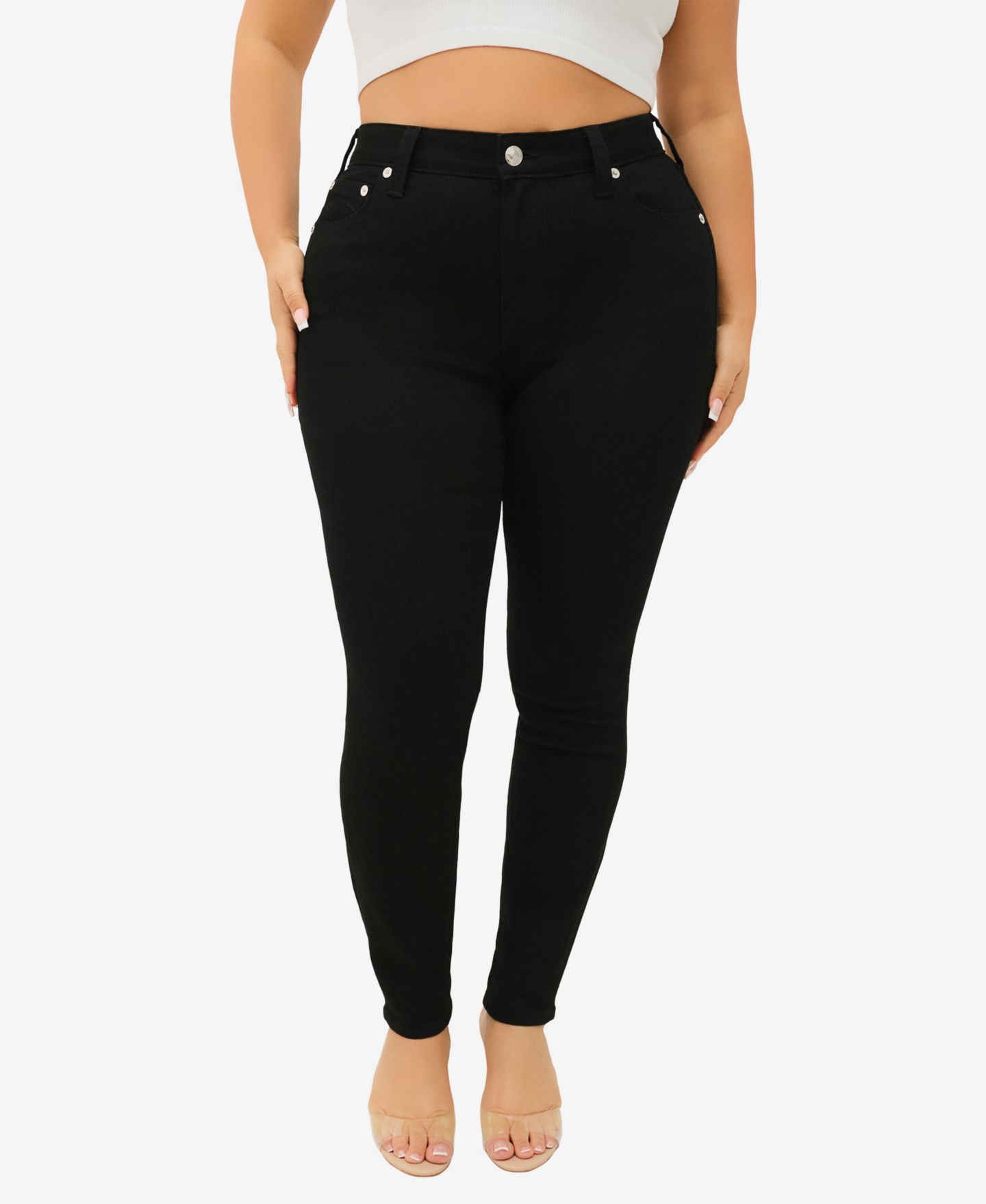 Женские джинсы True Religion Plus Size Jennie Curvy Skinny Mid-Rise, цвет: Чёрный — фото 1