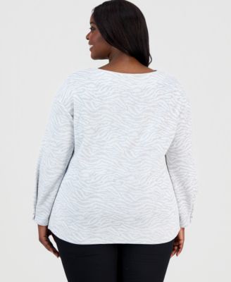 Plus Size Boat-Neck Foldover-Sleeve Sweater