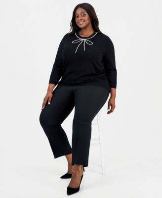 Plus Size Glitz Bow 3/4-Sleeve Sweater