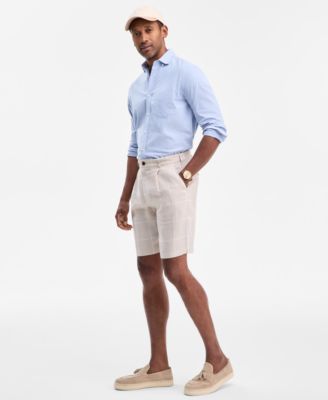 Men's Classic-Fit Window Pane Linen Shorts, Macy's Exclusive