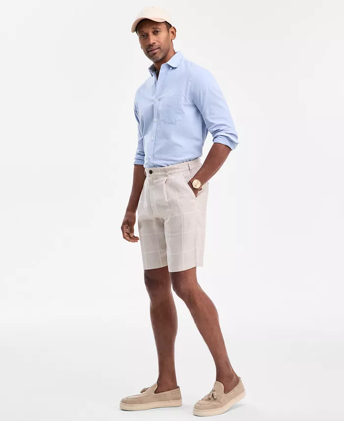 Men's Classic-Fit Window Pane Linen Shorts - thumbnail 3