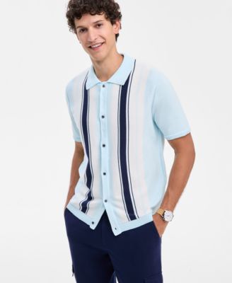 Men's Cotton Striped Button Polo Sweater, Macy's Exclusive