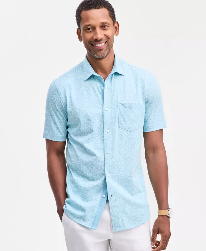 Men's Pima Cotton Medal Print Short-Sleeve Button-Up Knit Shirt - thumbnail 7