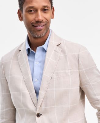 Men's Classic-Fit Window Pane Linen Blazer, Macy's Exclusive