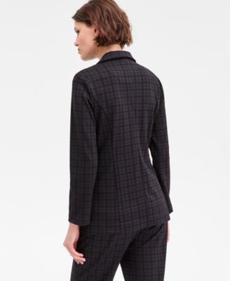 Women's Plaid Jacquard Knit Boyfriend Blazer