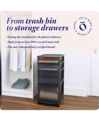 Tall Solid Plastic 4 Drawer Medium Storage Cart with Caster Wheels, Black