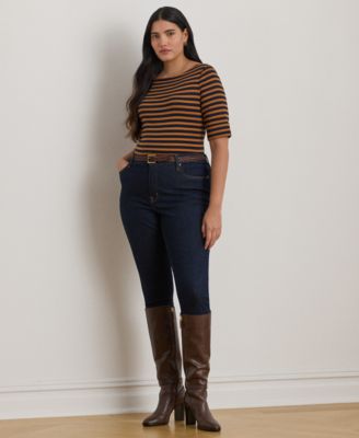 Plus Size Striped Boat Neck T-Shirt