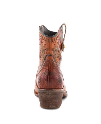 L Artiste Women s GALOP Handpainted Leather Western Booties with Floral Embossing, Pull Tab, and Side Zipper