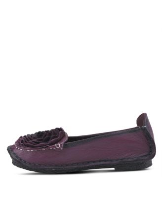 Dezi Hand-Painted Leather, Ombre Finish, Flower Accent, Cushioned Insole, Rubber Outsole – Round Toe Artisan Slip-On Flats