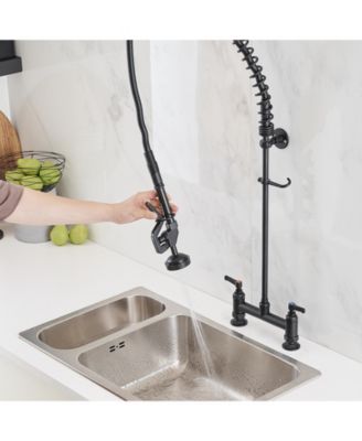 Commercial Restaurant Pull Down 2-Handle Wall Mount Pre-Rinse Spray Utility Kitchen Faucet