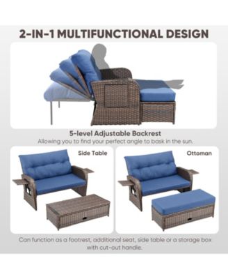 SleekArm 2-Person Wicker Outdoor Day Bed Set Patio Loveseat Sofa Set with Adjustable Backrest Cushions