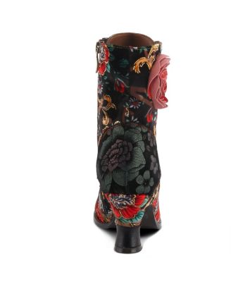 L Artiste Women s ROSELIA Lace-Up Floral Tapestry Boots with Sculpted Heel and Inside Zipper