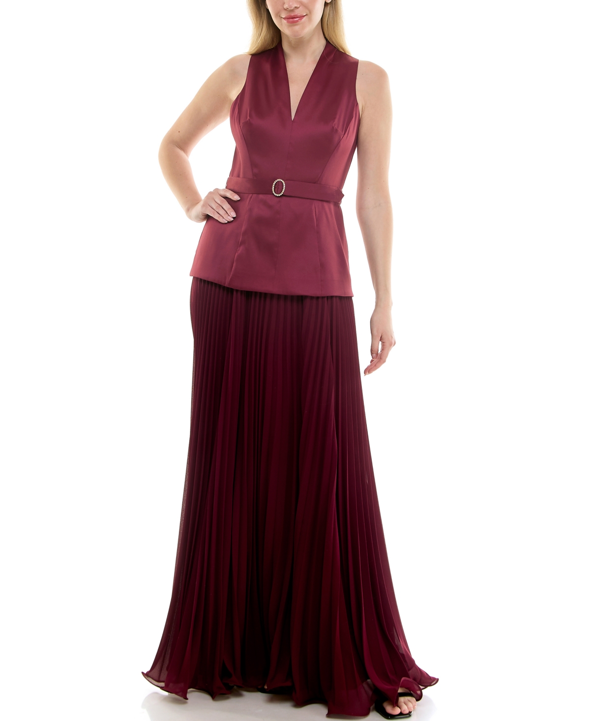 Taylor Women's V-neck Pleat Detail Dress In Burgundy