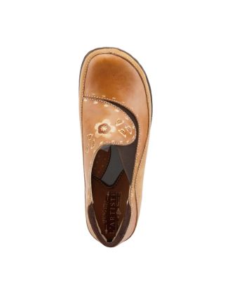L Artiste Women s BURBANK Hand-Painted Leather Clogs with Floral Embossing and Elastic Insets
