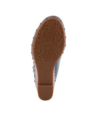 L’Artiste Women’s LOVEYA Handpainted Leather Slingback Wedge Sandals with Adjustable Buckle and Padded Insole