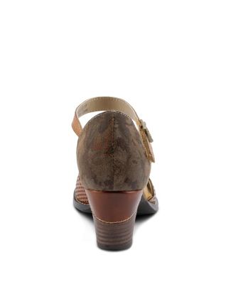 Women's Adodora Floral Tapestry Mary Jane Heels with Hook-and-Loop Strap, Cushioned Insole, and Flexible Sole