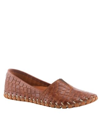 Kathaleta-Croco Leather Slip-On Comfort Flats with Arch Support and Removable Insole