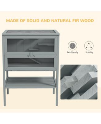 3-Tier Wooden Hamster Cage w/ Openable Top, Front Door, Shelf,