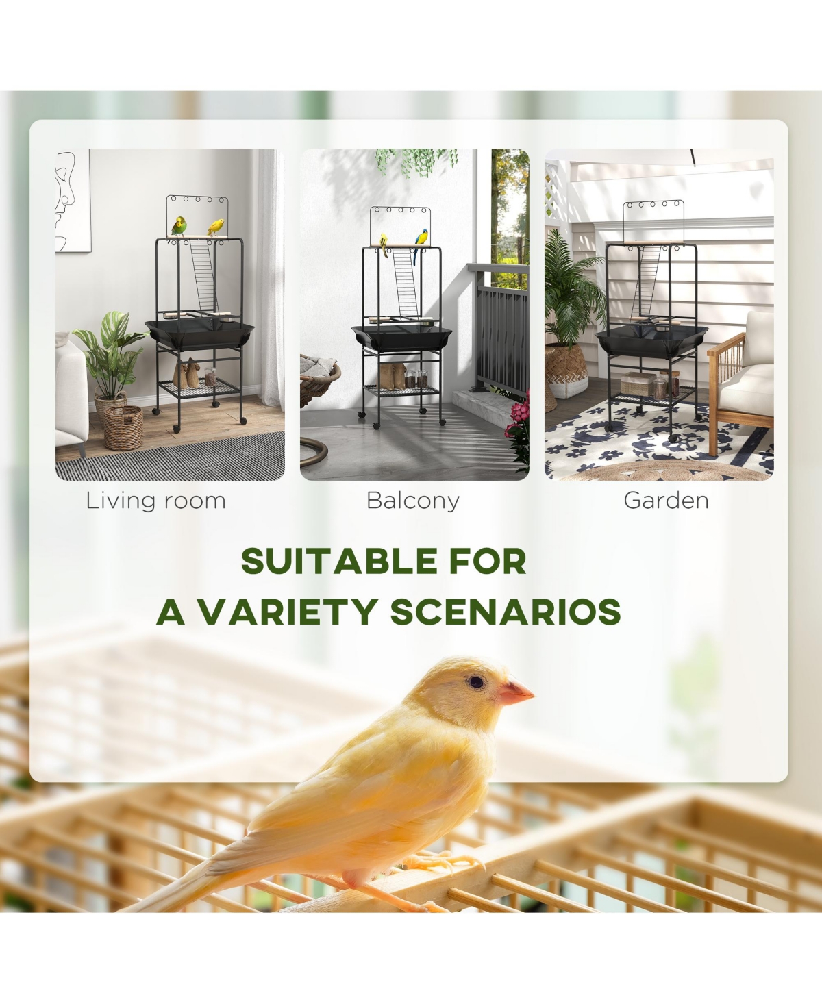 PawHut Bird Sd with Wheels for Indoor Outdoor Small Parrot, Dark