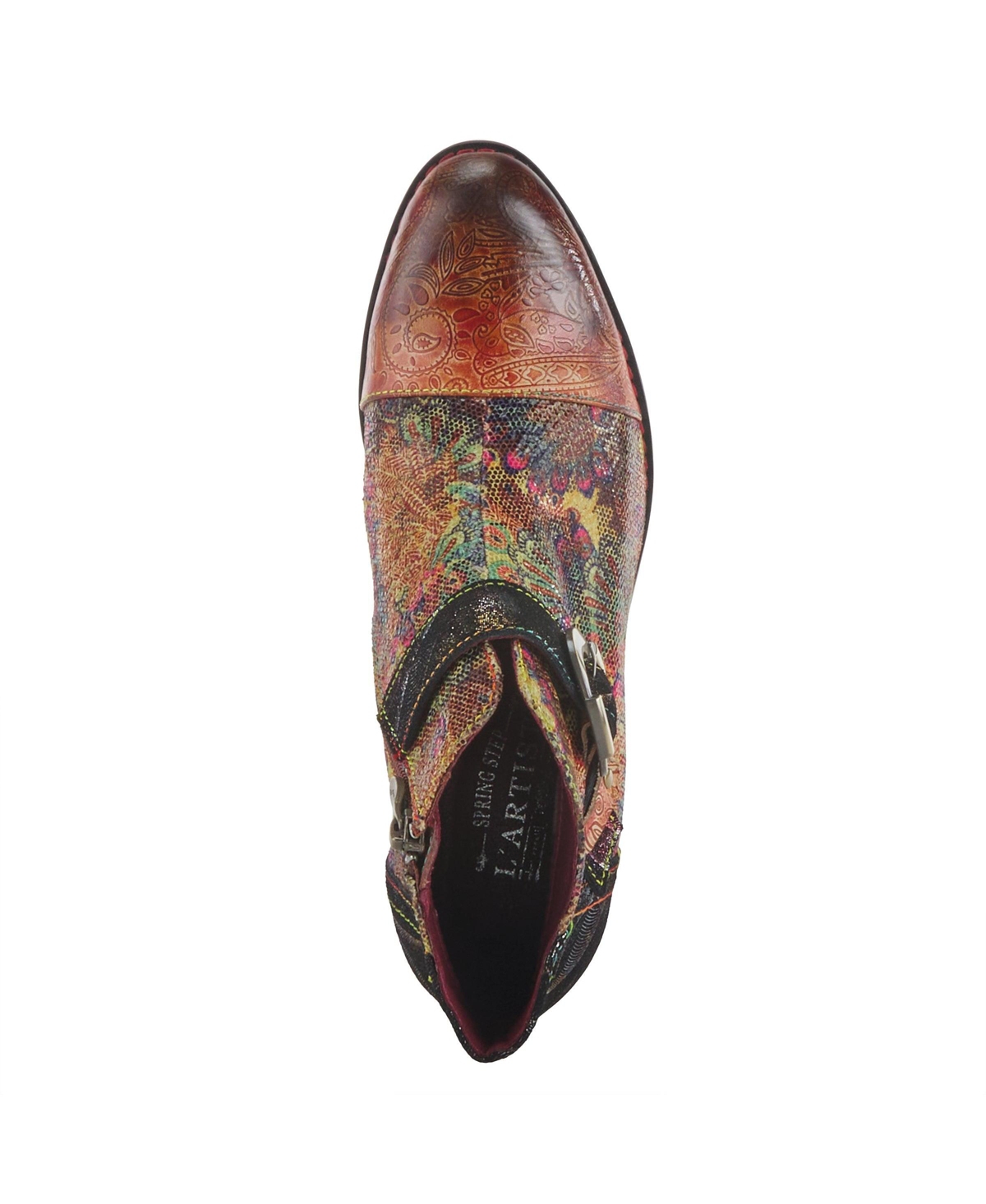 L Artiste Women s Georgiana-scope Western Booties with Handpainted Abstract Leather, Buckle Accent & Rainbow Stitching