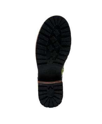 Women's Fantastic Leather Booties with Embroidered Textile, Embossed Floral Leather,  and Lug Sole – Comfort Ankle Boots for Fall Style