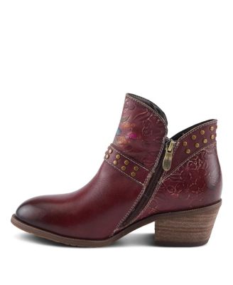 Women's Daintylady Western Ankle Boots with Hand-Painted Floral Embossing, Studded Belt Detail – Feminine Cowgirl-Inspired Comfort Booties