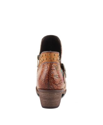 Women's Daintylady Western Ankle Boots with Hand-Painted Floral Embossing, Studded Belt Detail – Feminine Cowgirl-Inspired Comfort Booties