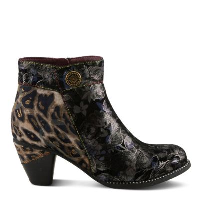 Women's Dessalynn Floral and Animal Print Suede Ankle Boots with Velvet Lining, Decorative Button, Side Zipper – Artistic Comfort Booties