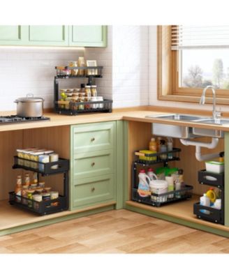 Under Sink Organizer, 2 Tier Pull Out Cabinet Organizer Baskets with Mesh Sliding Drawers, Slide Out Storage Shelf for Home, Kitchen, Bathroom, Pantry, Office Cabinet, Countertop(2 Pack)