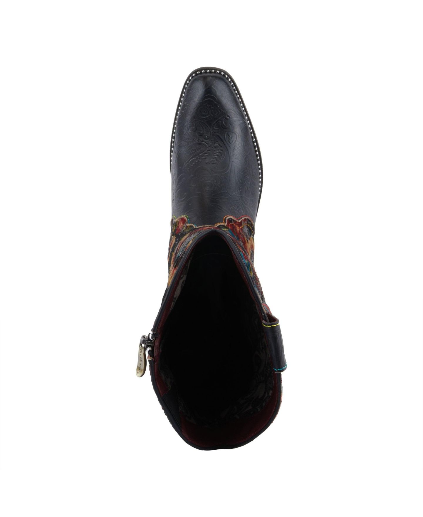 Женские ботинки L'Artiste L Artiste Women s Rodeoqueen-Viv Western Tall Boots with Embossed Leather, Floral Velvet Shaft, and Stacked Heel, цвет: Чёрный разноцветный — фото 3