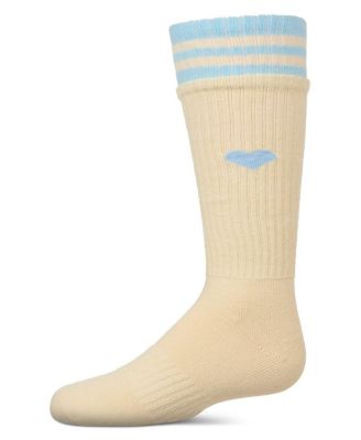 Girls Ribbed Cotton Blend "Heart and Stripes" Knee Sock