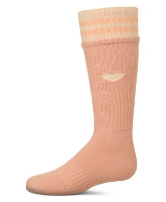 Girls Ribbed Cotton Blend "Heart and Stripes" Knee Sock