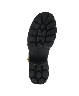 L Artiste Women s LIMITLESS Leather Combat Boot with Floral Cutouts, Stud Accents & Rainbow Stitching Booties