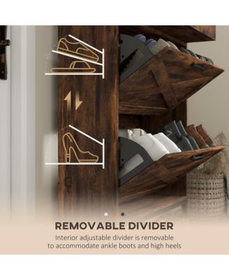 Narrow Shoe Cabinet with 2 Flip Doors and Top Drawer,