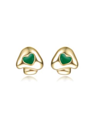 Plated with Enamel or Mother Of Pearl Heart Mushroom Design Stud Earrings