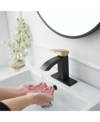 Waterfall Single Hole Single-Handle Low-Arc Bathroom Sink Faucet With Pop-up Drain Assembly In Gold Black